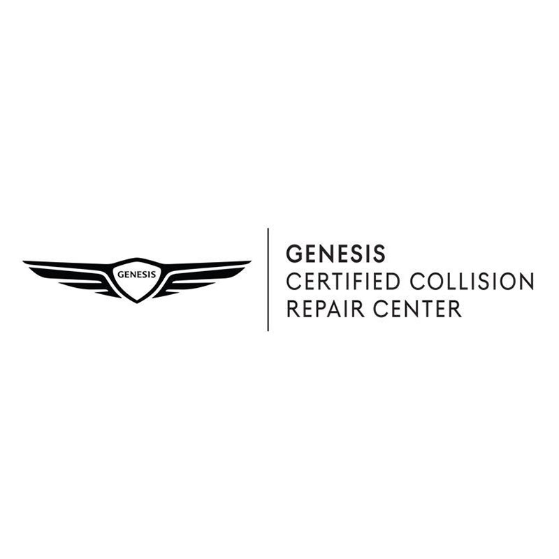 Genesis Certified Collision Repair Center logo with a winged emblem on the left and text on the right.