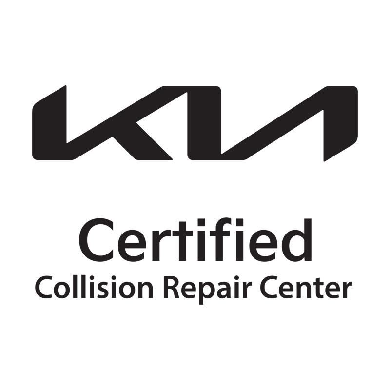 Kia logo above the text "Certified Collision Repair Center" in black font on a white background.